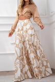 hulianfu Casual Print Patchwork V Neck Long Sleeve Two Pieces(7 Colors)