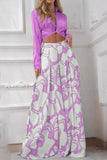 hulianfu Casual Print Patchwork V Neck Long Sleeve Two Pieces(7 Colors)