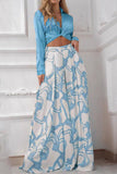 hulianfu Casual Print Patchwork V Neck Long Sleeve Two Pieces(7 Colors)