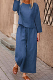 hulianfu Casual Solid Color O Neck Long Sleeve Two Pieces(5 Colors)