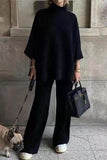 hulianfu Casual Daily Solid Patchwork Turtleneck Long Sleeve Two Pieces