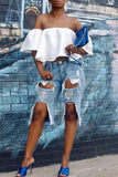 hulianfu Blue Stylish Denim Multi-Length Ripped Shorts