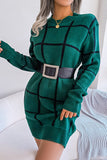 hulianfu Street Plaid Striped Contrast O Neck One Step Skirt Dresses