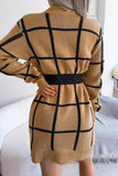 hulianfu Street Plaid Striped Contrast O Neck One Step Skirt Dresses