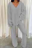 hulianfu Casual Solid Solid Color V Neck Two Pieces(5 Colors)