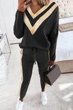 hulianfu Casual Street Solid Patchwork V Neck Long Sleeve Two Pieces(4 Colors)