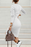 hulianfu Elegant Solid Buckle O Neck One Step Skirt Dresses(4 Colors)