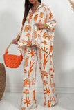 hulianfu Casual Print Solid Printing Turndown Collar Three Quarter Two Pieces(3 Colors)