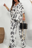 hulianfu Casual Print Solid Printing Turndown Collar Three Quarter Two Pieces(3 Colors)
