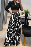 hulianfu Casual Print Patchwork Turndown Collar Long Sleeve Two Pieces(2 Colors)