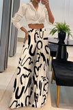 hulianfu Casual Print Patchwork Turndown Collar Long Sleeve Two Pieces(2 Colors)