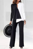 hulianfu Elegant Color Block Contrast O Neck Long Sleeve Two Pieces