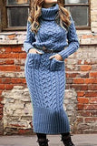 hulianfu Work Striped Without Belt Solid Color Turtleneck Sheath Dresses