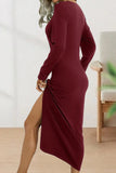 hulianfu Sweet Elegant Solid Fold O Neck Sheath Dresses(6 Colors)
