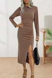 hulianfu Sweet Elegant Solid Fold O Neck Sheath Dresses(6 Colors)