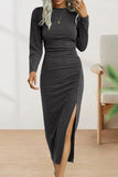 hulianfu Sweet Elegant Solid Fold O Neck Sheath Dresses(6 Colors)