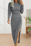hulianfu Sweet Elegant Solid Fold O Neck Sheath Dresses(6 Colors)