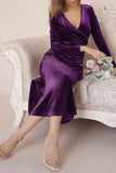 hulianfu Sweet Elegant Solid Solid Color V Neck Evening Dress Dresses(4 Colors)