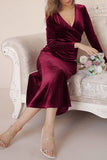 hulianfu Sweet Elegant Solid Solid Color V Neck Evening Dress Dresses(4 Colors)
