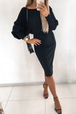 hulianfu Elegant Solid Color O Neck Pencil Skirt Dresses(3 Colors)