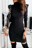 hulianfu Elegant Solid Patchwork Beading O Neck One Step Skirt Dresses