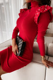 hulianfu Elegant Solid Patchwork Beading O Neck One Step Skirt Dresses