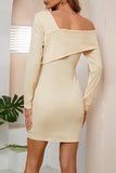 hulianfu Sweet Elegant Asymmetrical Collar Pencil Skirt Dresses(4 Colors)
