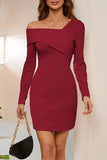 hulianfu Sweet Elegant Asymmetrical Collar Pencil Skirt Dresses(4 Colors)