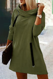 hulianfu Casual Street Solid Zipper Hooded Collar A Line Dresses(5 Colors)