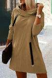 hulianfu Casual Street Solid Zipper Hooded Collar A Line Dresses(5 Colors)