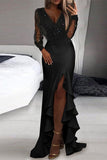 hulianfu Casual Elegant Patchwork Sequined V Neck Irregular Dress Dresses