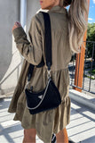 hulianfu Casual Buckle Turndown Collar Shirt Dress Dresses(4 Colors)