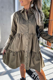 hulianfu Casual Buckle Turndown Collar Shirt Dress Dresses(4 Colors)