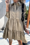 hulianfu Casual Buckle Turndown Collar Shirt Dress Dresses(4 Colors)
