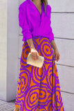 hulianfu Elegant Print Printing V Neck Long Sleeve Two Pieces