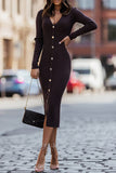 hulianfu Elegant Solid Color V Neck One Step Skirt Dresses(3 Colors)