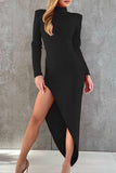 hulianfu Celebrities Elegant  Asymmetrical Zipper Half A Turtleneck One Step Skirt Dresses