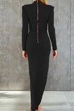 hulianfu Celebrities Elegant  Asymmetrical Zipper Half A Turtleneck One Step Skirt Dresses