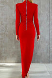 hulianfu Celebrities Elegant  Asymmetrical Zipper Half A Turtleneck One Step Skirt Dresses