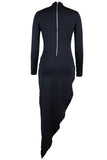 hulianfu Celebrities Elegant  Asymmetrical Zipper Half A Turtleneck One Step Skirt Dresses