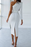 hulianfu Sweet Elegant Solid Zipper Oblique Collar Dresses(3 Colors)