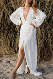 hulianfu Sweet Vacation Solid Slit V Neck Trailing Dresses(5 Colors)