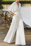 hulianfu Elegant Solid Color V Neck Boot Cut Jumpsuits(7 Colors)