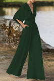 hulianfu Elegant Solid Color V Neck Boot Cut Jumpsuits(7 Colors)
