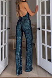 hulianfu Daily Solid Sequins Halter Boot Cut Jumpsuits(5 Colors)