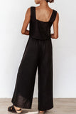 hulianfu Casual Solid With Belt Bright Silk Square Collar Sleeveless Two Pieces