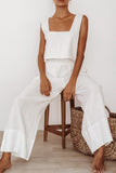 hulianfu Casual Solid With Belt Bright Silk Square Collar Sleeveless Two Pieces