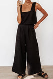 hulianfu Casual Solid With Belt Bright Silk Square Collar Sleeveless Two Pieces