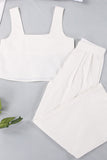 hulianfu Casual Solid With Belt Bright Silk Square Collar Sleeveless Two Pieces