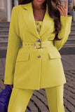 hulianfu Casual Solid Patchwork Turn-back Collar Long Sleeve Two Pieces